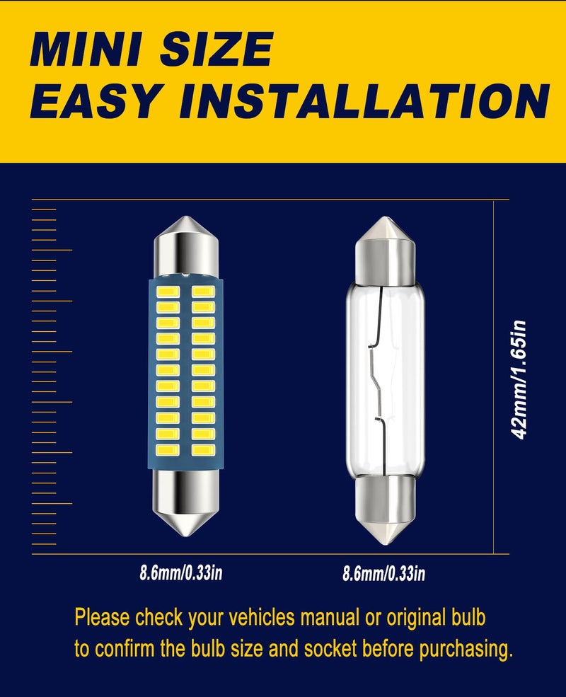 Serundo Auto 578 Led Bulb 211-2 41mm 42mm 1.65in for Car Map Light Dome Light, 6000k White Super Bright Interior Led Festoon Bulb,Pack of 4pcs - Image 2